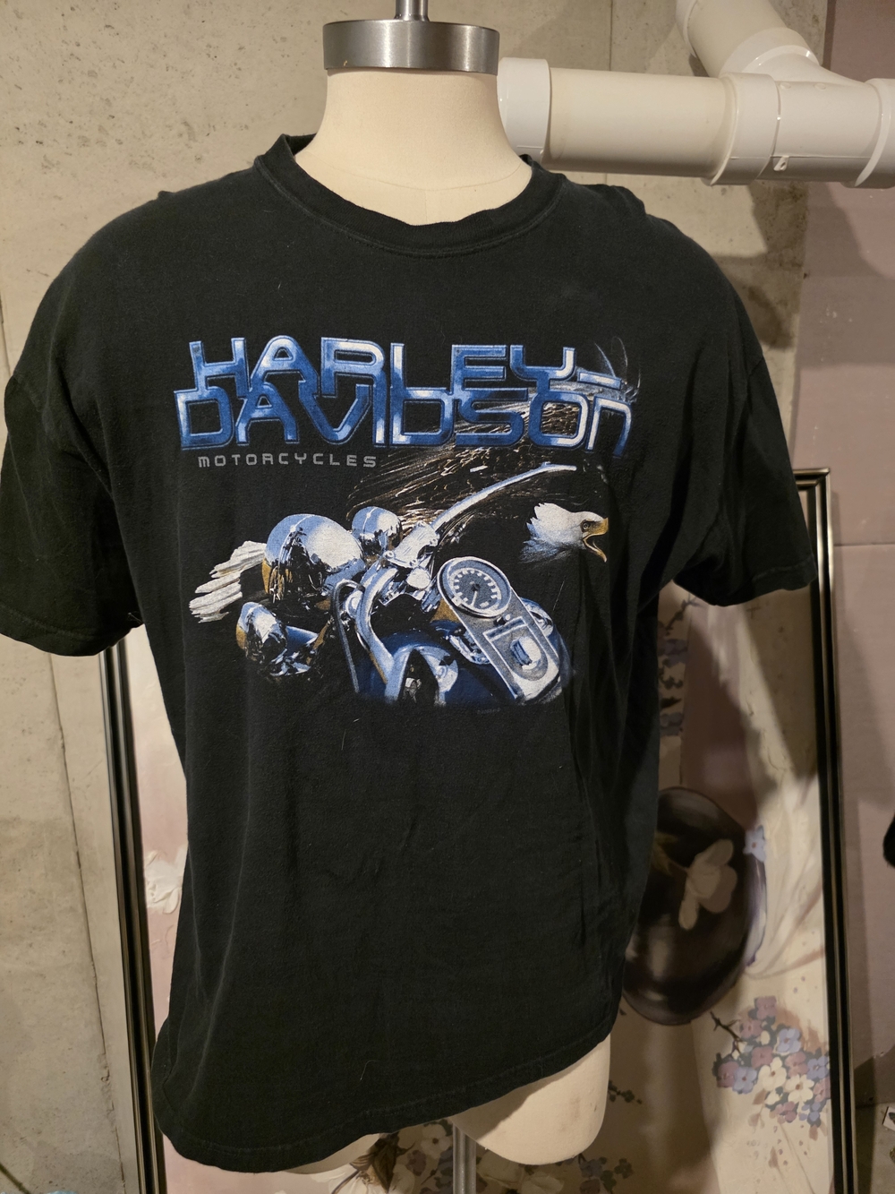 Harley-Davidson Black Motorcycle Graphic Tee - Blue Accent